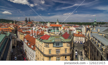 View from the height Powder Tower in Prague timelapse. Historical and cultural monument View from the height Powder Tower in Prague timelapse. Historical and cultural monument 120221415