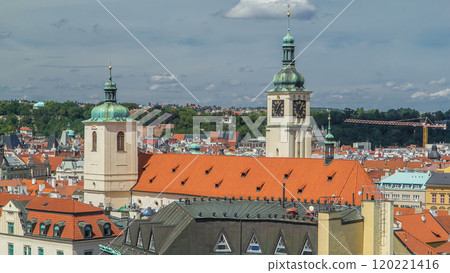 View from the height Powder Tower in Prague timelapse. Historical and cultural monument View from the height Powder Tower in Prague timelapse. Historical and cultural monument 120221416