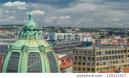 View from the height Powder Tower in Prague timelapse. Historical and cultural monument 120221417