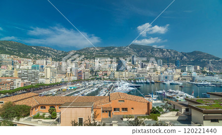 Monte Carlo city aerial panorama timelapse hyperlapse. Port Hercule from top. 120221440