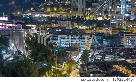 Panorama of Monte Carlo timelapse at night from the observation deck in the village of Monaco near Port Hercules. Panorama of Monte Carlo timelapse at night from the observation deck in the village of Monaco near Port Hercules. 120221449