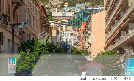 Beautiful old architecture style of residential buildings in the old city center timelapse in Monte Carlo in Monaco 120221470