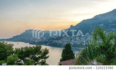Cityscape of Monte Carlo day to night timelapse, Monaco after summer sunset. 120221560