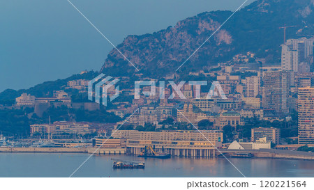 Cityscape of Monte Carlo with morning light timelapse, Monaco at summer sunrise. 120221564