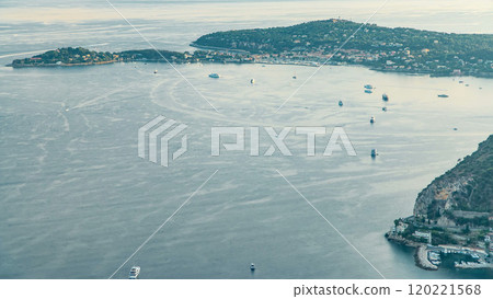 Scenic timelapse view of the Mediterranean coastline of the town of Eze village on the French Riviera 120221568