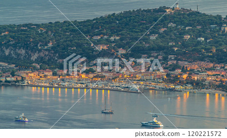 Yachts in port of Saint-Jean-Cap-Ferrat day to night timelapse, France 120221572