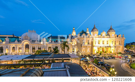 Grand Casino in Monte Carlo day to night timelapse, Monaco. historical building 120221606