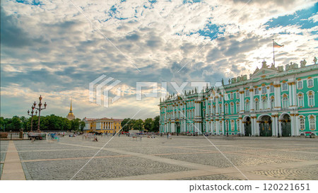 Sight-seeing Winter palace of Russian kings now Art museum Hermitage timelapse. St. Petersburg, Russia 120221651