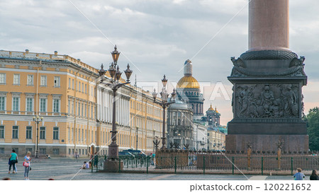 Saint Isaac's cathedral from the Palace square timelapse in Saint Petersburg, Russia. Saint Isaac's cathedral from the Palace square timelapse in Saint Petersburg, Russia. 120221652