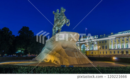 Peter the Great monument Bronze Horseman on the Senate Square night timelapse hyperlapse. St. Petersburg, Russia 120221666