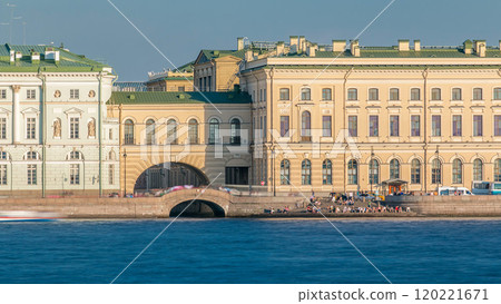 People on the Hermitage Bridge and stairs near the Neva River timelapse. People on the Hermitage Bridge and stairs near the Neva River timelapse. 120221671