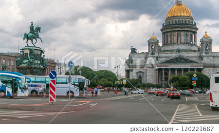 Saint Isaac's Cathedral and the Monument to Emperor Nicholas I timelapse, St. Petersburg, Russia Saint Isaac's Cathedral and the Monument to Emperor Nicholas I timelapse, St. Petersburg, Russia 120221687