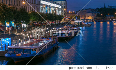 Night view to the river Fontanka timelapse from the Anichkov bridge. 120221688