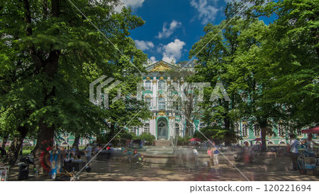 Fountain in front of the western facade of the Winter Palace timelapse hyperlapse. St. Petersburg, Russia 120221694