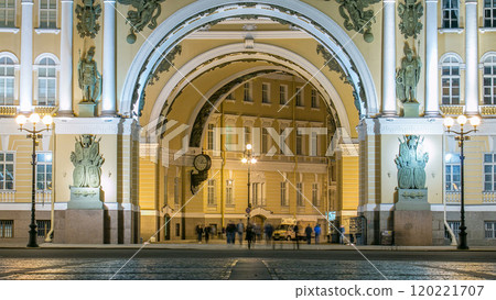Arch of the General Staff Building on Palace Square night timelapse in St. Petersburg Arch of the General Staff Building on Palace Square night timelapse in St. Petersburg 120221707
