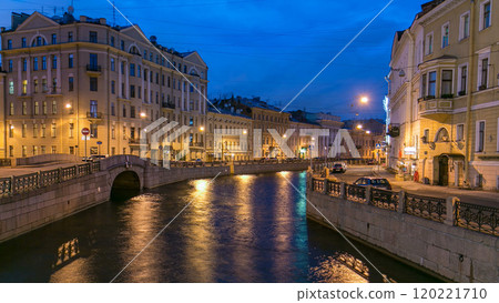 Night view of the Moyka River Quay with Second Winter Bridge timelapse. Saint Petersburg, Russia. Night view of the Moyka River Quay with Second Winter Bridge timelapse. Saint Petersburg, Russia. 120221710