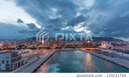 Aerial view of sea with waves and port from ship sailing in the open sea timelapse Aerial view of sea with waves and port from ship sailing in the open sea timelapse 120221784