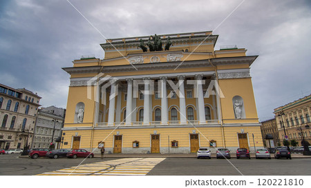 The rear facade of the building of the Alexandrinsky Theatre timelapse hyperlapse in St. Petersburg 120221810
