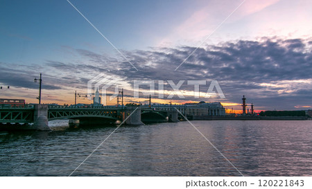 Traffic on the Palace bridge after sunset day to night timelapse Traffic on the Palace bridge after sunset day to night timelapse 120221843