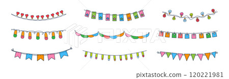 Colorful Party Flag and Light Garland of Different Shape Vector Set 120221981