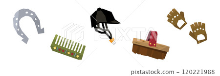 Equestrian Sport Equipment and Horse Riding Gear Vector Set Equestrian Sport Equipment and Horse Riding Gear Vector Set 120221988