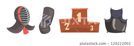 Japanese Kendo Sword Martial Arts Fighter Equipment Vector Set 120222001