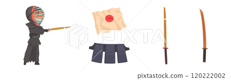 Japanese Kendo Sword Martial Arts Fighter Equipment Vector Set Japanese Kendo Sword Martial Arts Fighter Equipment Vector Set 120222002