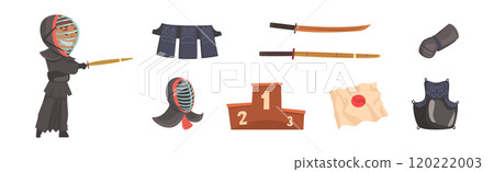 Japanese Kendo Sword Martial Arts Fighter Equipment Vector Set 120222003