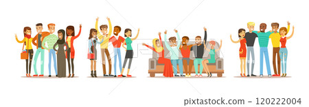 Happy People of Various Nationalities Stand Together Show Gesture Vector Set 120222004