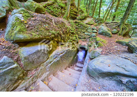 Ancient Stone Steps in Enchanted Forest Motion Perspective Ancient Stone Steps in Enchanted Forest Motion Perspective 120222196