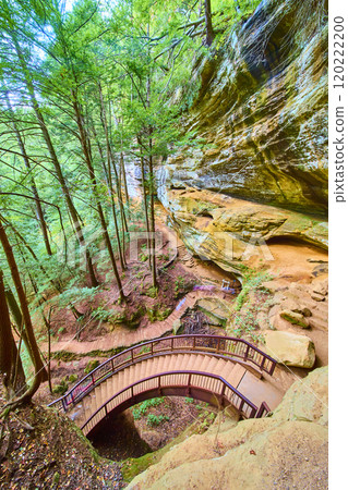 Wooden Bridge in Lush Forest Ohio Aerial 120222200