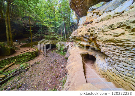 Rustic Stone Bridge in Lush Forest Old Mans Cave Trail Eye Level View Rustic Stone Bridge in Lush Forest Old Mans Cave Trail Eye Level View 120222228