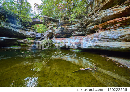 Stone Bridge Over Tranquil Pond Hocking Hills Eye Level View Stone Bridge Over Tranquil Pond Hocking Hills Eye Level View 120222236
