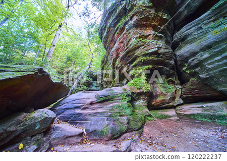 Towering Rock Formation in Lush Ohio Forest Eye-Level Perspective Towering Rock Formation in Lush Ohio Forest Eye-Level Perspective 120222237