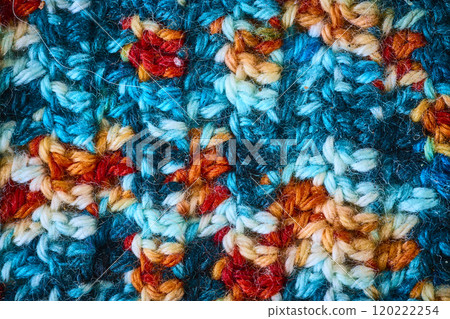 Vibrant Intricate Crochet Fabric Close-Up Top Down View 120222254