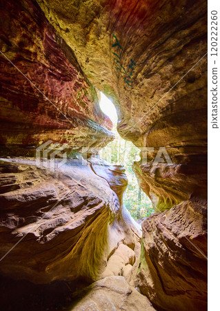 Sandstone Cave Hocking Hills Interior View with Sunlit Textures 120222260