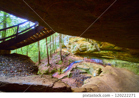 Curved Bridge and Rock Formation in Hocking Hills Forest at Eye Level 120222271