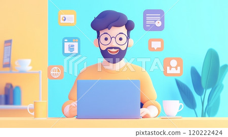 Happy 3D Character Working Online Happy 3D Character Working Online 120222424