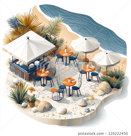 Seaside Cafe Isometric Summer Dining Illustration 120222450