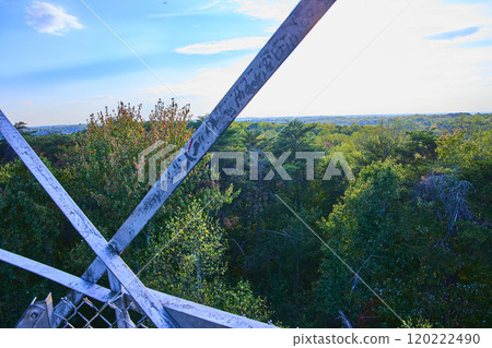 Aerial of Ash Cave Fire Tower and Lush Forest Canopy in Ohio 120222490