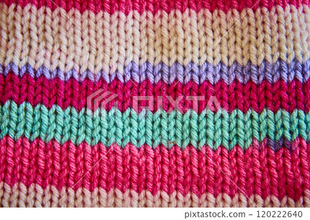 Vibrant Knitted Fabric with Stripes Top Down View 120222640