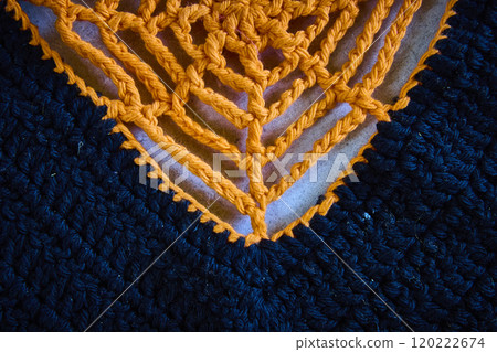Vibrant Crochet Pattern with Mustard and Navy Colors Close-Up 120222674
