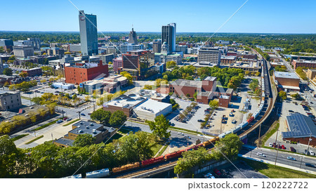 Aerial of Fort Wayne Skyline with Train and Courthouse 120222722