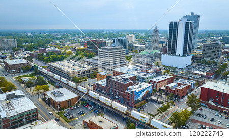 Aerial Urban Landscape Fort Wayne Skyline with Train Motion 120222743