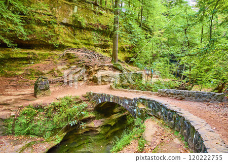 Stone Bridge Over Stream on Old Mans Cave Trail Ohio Eye-Level View 120222755