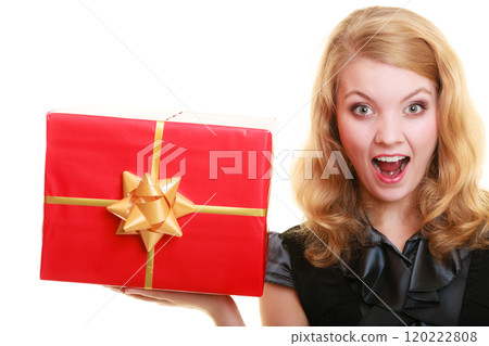 holidays love happiness concept - girl with gift box 120222808