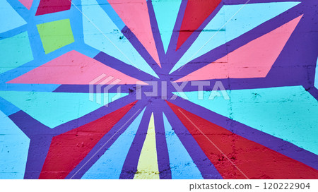 Vibrant Geometric Mural with Starburst Motion at Eye-Level Vibrant Geometric Mural with Starburst Motion at Eye-Level 120222904