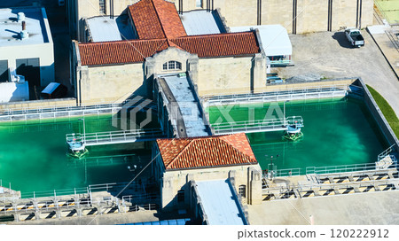 Aerial of Water Treatment Plant with Geometric Layout in Indiana Aerial of Water Treatment Plant with Geometric Layout in Indiana 120222912