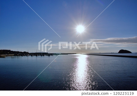 View of the sea and sun from Etomo Rinkai Park in Muroran City View of the sea and sun from Etomo Rinkai Park in Muroran City 120223119