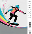 Dynamic Skateboarder in Stylish Outfit Captured in Vivid Colors and Motion 120223525